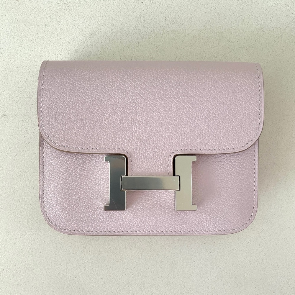 NEW Hermes Constance Slim Wallet Mauve Pale 2023 Authentic RARE